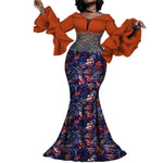 Elegant Ankara Maxi Dress with Black Lace Detail W250166