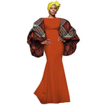 African Print Maxi Dress with Bold Sleeves and Luxe Detailing W250230