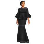 Elegant African Two-Piece Skirt Set with Flare Lace Sleeves W250113