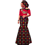 Off-Shoulder African Wax Print Dress with Embroidery Details W250105