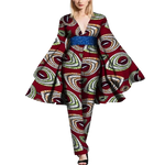 African Cape Sleeve Romper – Deep V-Neck Bazin Riche Jumpsuit W250189