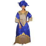 Elegant African Bazin Riche Embroidered Dress with Scarf W250139