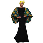 African Print Maxi Dress with Bold Sleeves and Luxe Detailing W250230