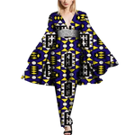 African Cape Sleeve Romper – Deep V-Neck Bazin Riche Jumpsuit W250189