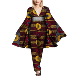 African Cape Sleeve Romper – Deep V-Neck Bazin Riche Jumpsuit W250189