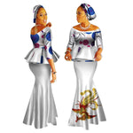 Handmade Off-Shoulder African Dashiki Print Crop Top & Skirt Set W250122