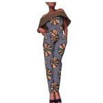 Ankara Print Cotton Jumpsuit with Floral Design and Slash Neck W250196