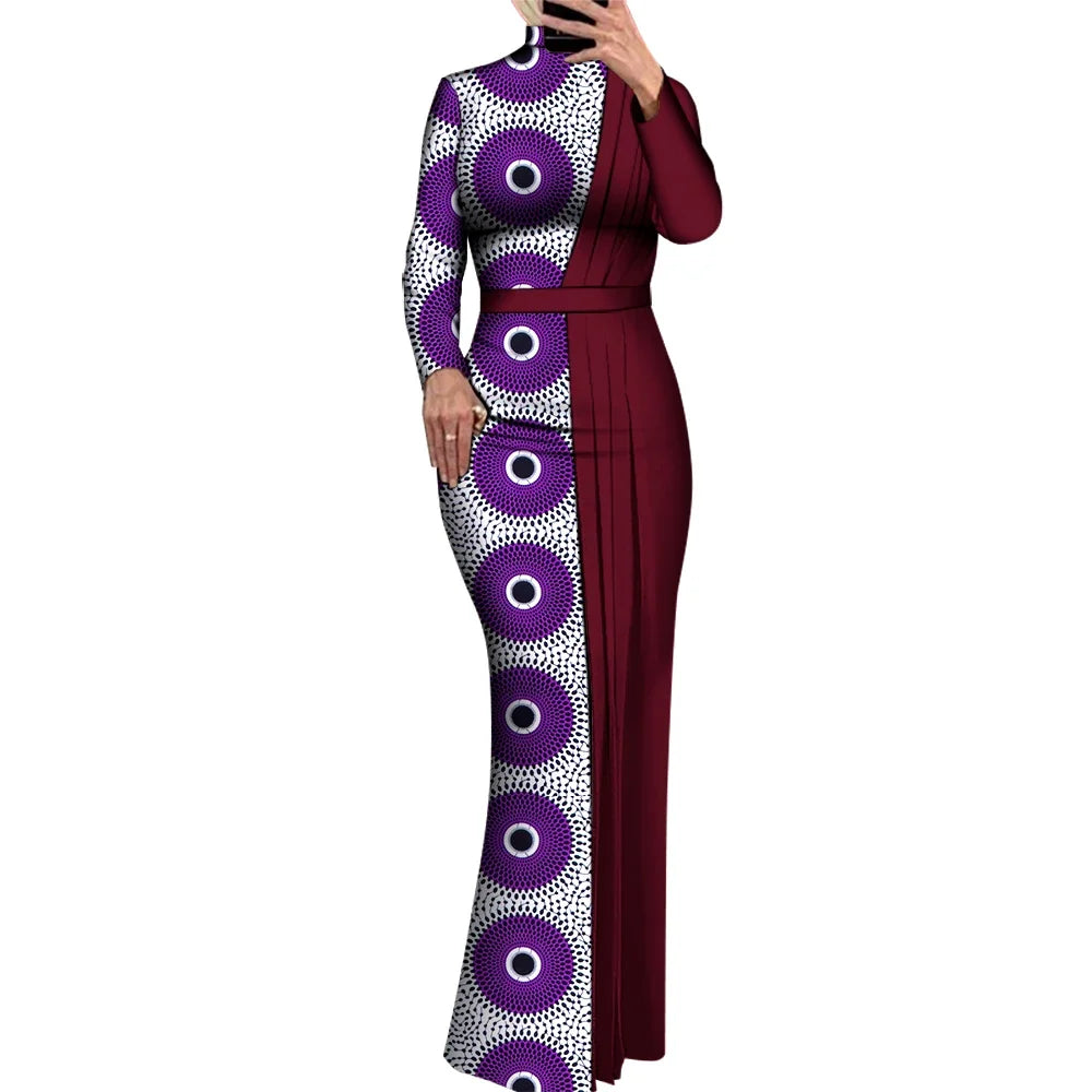 Elegant Dashiki Print Long Bodycon Dress for Special Occasions W250212 Afrinspiration Elegant Dashiki Print Long Bodycon Dress for Special Occasions W250212 Afrinspiration