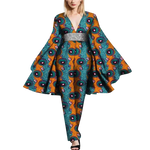 African Cape Sleeve Romper – Deep V-Neck Bazin Riche Jumpsuit W250189