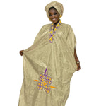 Elegant African Bazin Riche Embroidered Maxi Dress & Scarf Set W250137