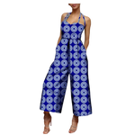 African Print Sleeveless Halter Wide Leg Cotton Jumpsuit W250197