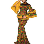 Elegant African Flare Sleeve Top & Maxi Skirt Set for Women W250125