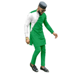 Bazin Riche 3-Piece African Men's Set – Shirt, Pants & Hat M250199