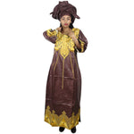 Elegant African Embroidered Long Dress with Matching Scarf W250138