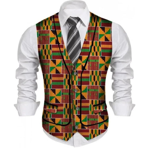 Men’s African Print Slim Fit Bazin Vest – Wedding & Business Style M250184