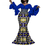 Elegant Ankara Maxi Dress with Black Lace Detail W250166