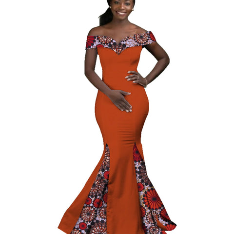 Elegant African Wax Print Maxi Dress for Evening & Special Events W250171