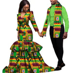 Elegant African Dashiki Print Couple Set – Dress & Shirt with Scarf C250181