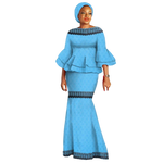 Elegant African Two-Piece Skirt Set with Flare Lace Sleeves W250113
