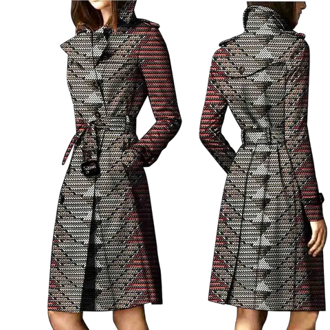 African Ankara Batik Print Cotton Trench Coat for Women W250211