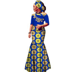 Off-Shoulder African Wax Print Dress with Embroidery Details W250105