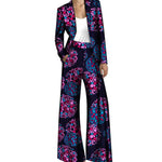 African Print Blazer & Wide Leg Pant Set for Women W250215