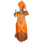 Elegant African Bazin Riche Embroidered Dress with Scarf W250139