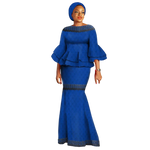 Elegant African Two-Piece Skirt Set with Flare Lace Sleeves W250113