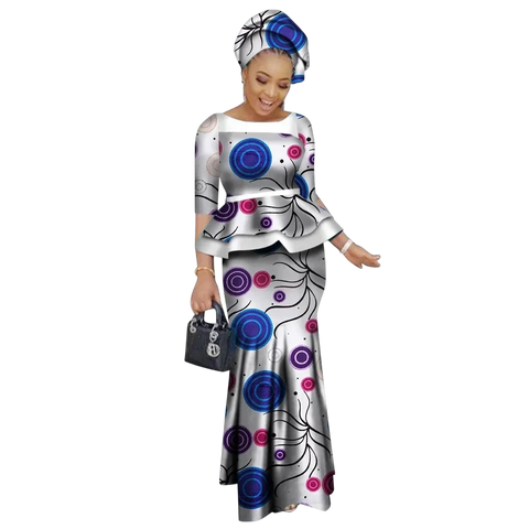 Vibrant African Print Two-Piece Skirt Set for Women W250227