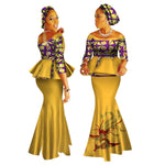 Handmade Off-Shoulder African Dashiki Print Crop Top & Skirt Set W250122