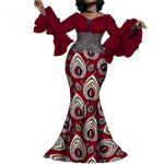 Elegant Ankara Maxi Dress with Black Lace Detail W250166