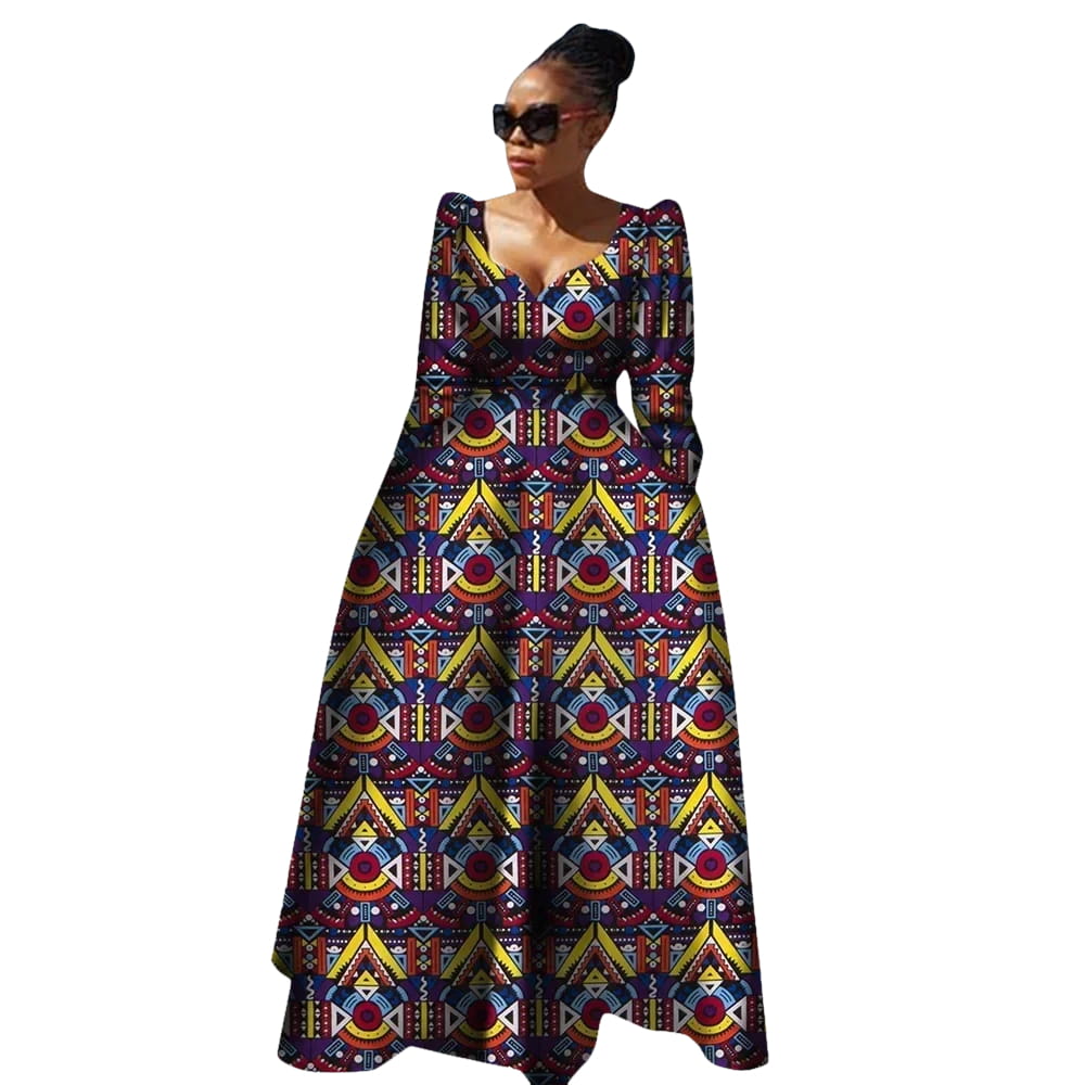 long sleeve maxi dress south africa Low Neck Deep V Long Sleeve | African Maxi Dress