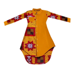 Bold African Print Mid-Calf Dress with Full Sleeves & Pockets W250209