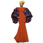 African Print Maxi Dress with Bold Sleeves and Luxe Detailing W250230