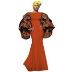 African Print Maxi Dress with Bold Sleeves and Luxe Detailing W250230