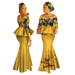 Handmade Off-Shoulder African Dashiki Print Crop Top & Skirt Set W250122