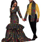Elegant African Dashiki Print Couple Set – Dress & Shirt with Scarf C250181