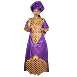 Elegant African Bazin Riche Embroidered Dress with Scarf W250139