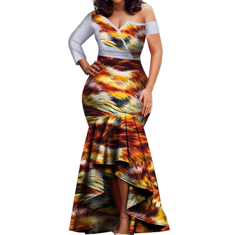 Spring Dashiki Lace Patchwork African Dress for Women W250190