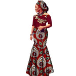 Off-Shoulder African Wax Print Dress with Embroidery Details W250105