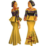 Handmade Off-Shoulder African Dashiki Print Crop Top & Skirt Set W250122