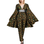 African Cape Sleeve Romper – Deep V-Neck Bazin Riche Jumpsuit W250189