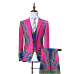 African Print 3-Piece Slim Fit Men's Suit – Jacket, Vest, & Pants M250124