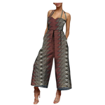African Print Sleeveless Halter Wide Leg Cotton Jumpsuit W250197