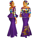 Handmade Off-Shoulder African Dashiki Print Crop Top & Skirt Set W250122