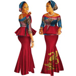 Handmade Off-Shoulder African Dashiki Print Crop Top & Skirt Set W250122