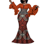 Elegant Ankara Maxi Dress with Black Lace Detail W250166