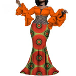 Elegant Ankara Maxi Dress with Black Lace Detail W250166