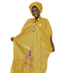 Elegant African Bazin Riche Embroidered Maxi Dress & Scarf Set W250137