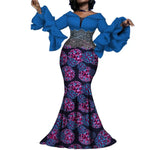 Elegant Ankara Maxi Dress with Black Lace Detail W250166